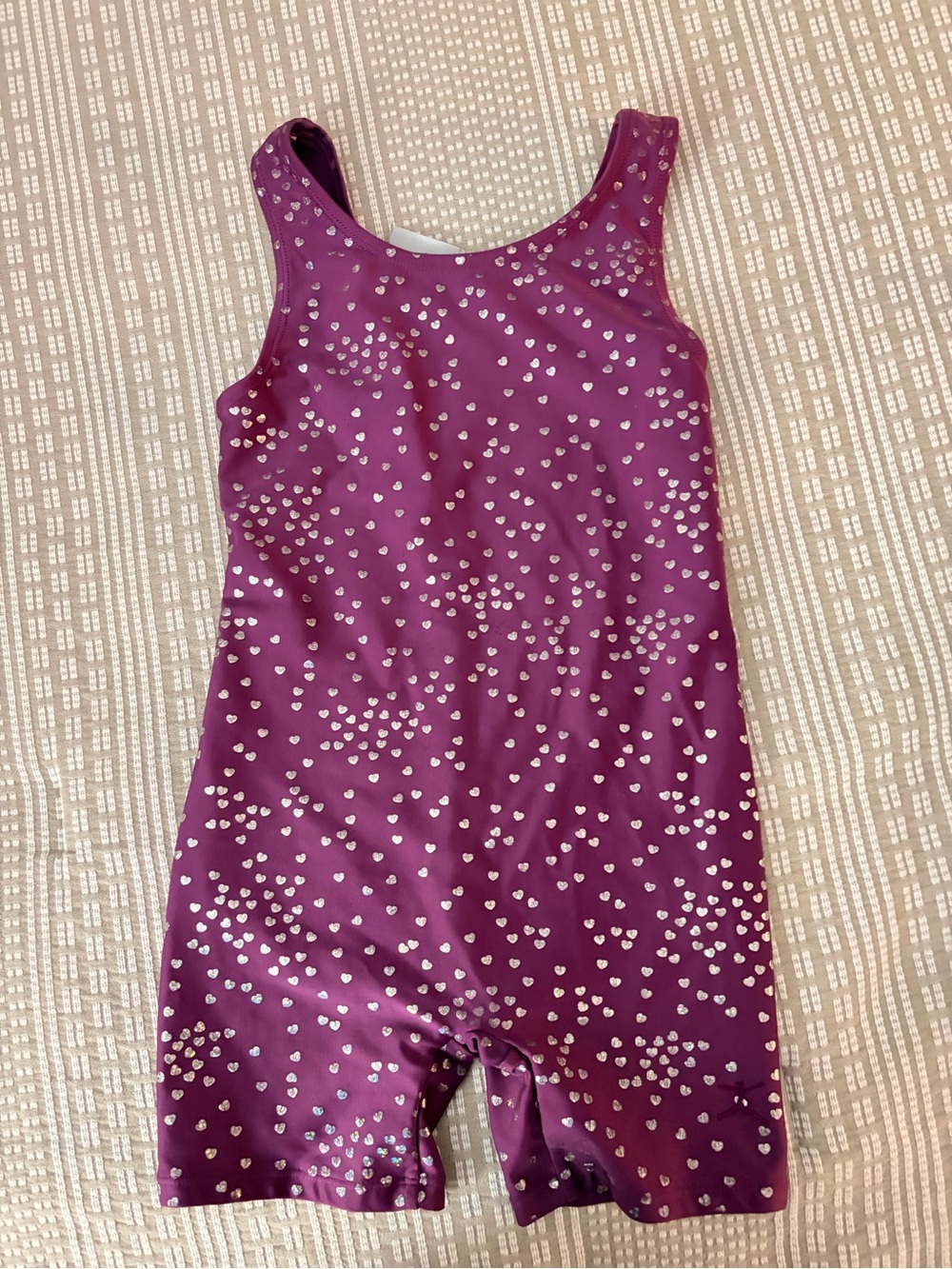 Danskin Girls Size S (4-6) Purple Silver Heart Drops Gymnastic Shortall